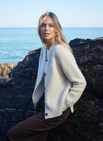 Fisherman Merino Baseball Collar Cardigan